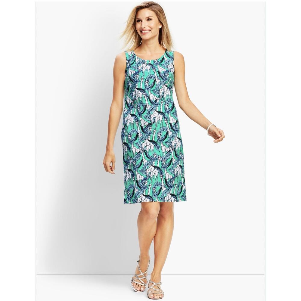 Talbots Green Blue Sleeveless Dress Giraffe Print Size 4 NWT